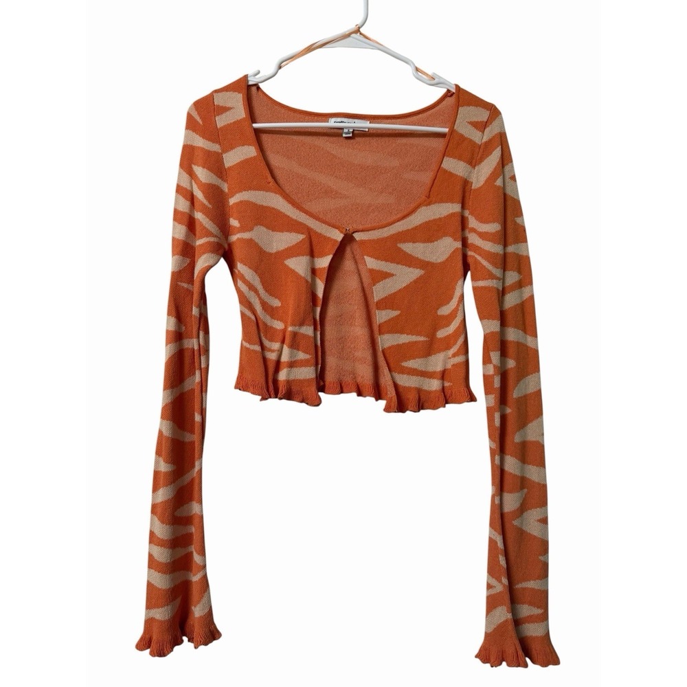 Pretty Garbage Zebra Print Cropped Knit Cardigan Y2K Indie Sleaze Small